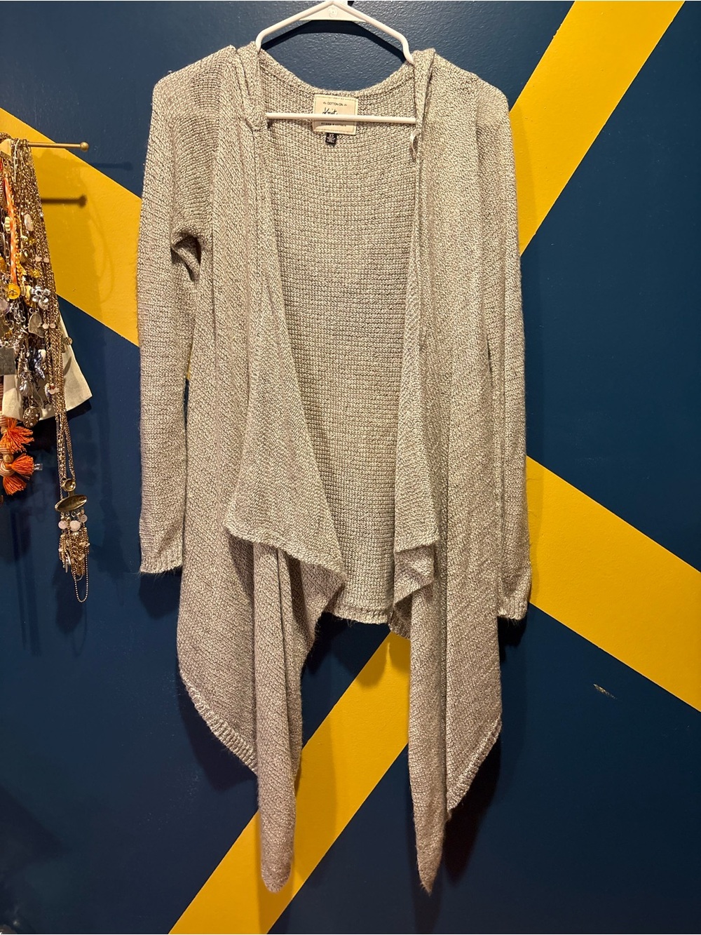 Cotton On Light Heathered Gray Knit Drape Front Hooded Cardigan NWOT